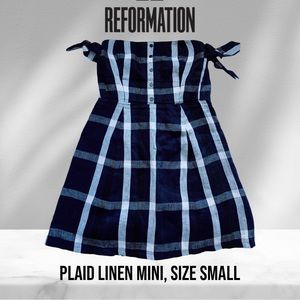 Reformation Plaid Linen Mini Dress